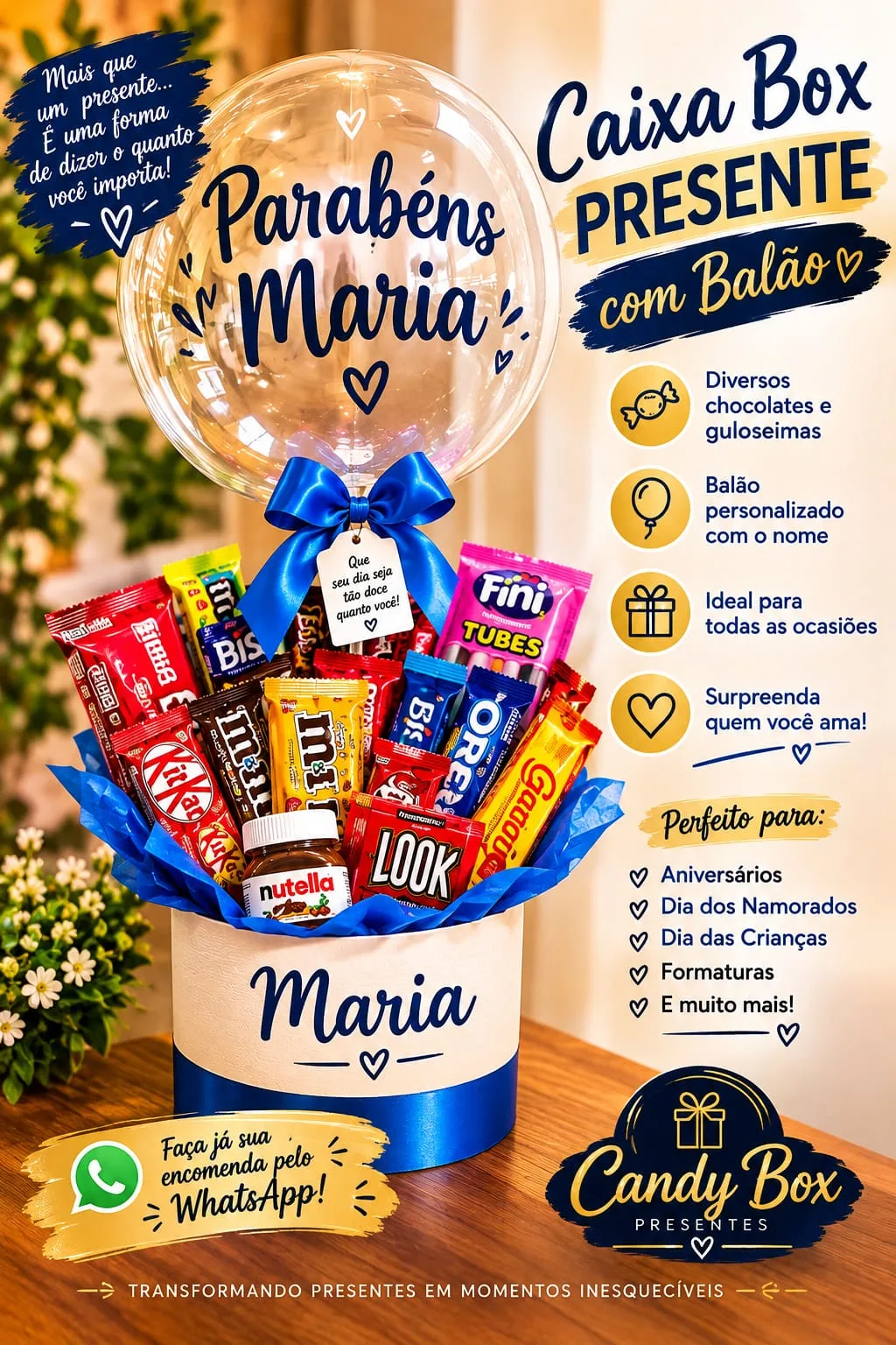 Arte da Caixa Box Presente com balão personalizado, em azul